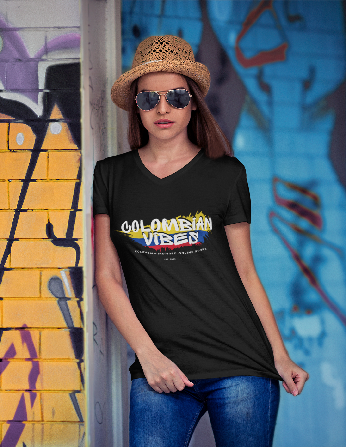 Classic V-Neck T-shirt Colombian Vibes Official